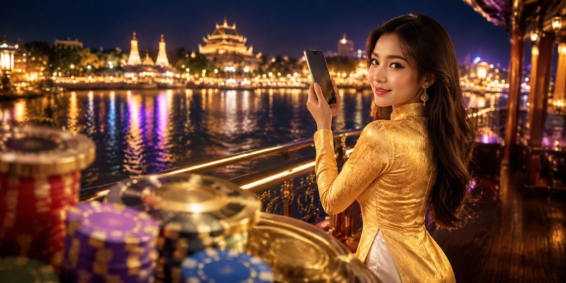 Người dùng Huế trải nghiệm casino trực tuyến trên điện thoại với trang phục áo dài truyền thống